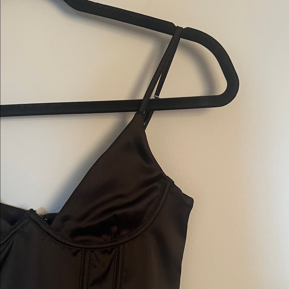 White Fox Boutique Black Satin Corset Crop Top